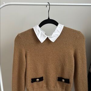 Classic Tan Sweater with White Collar